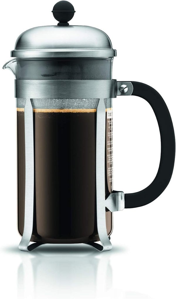 Bodum 34oz Chambord French Press Coffee Maker, High-Heat Borosilicate Glass, Brushed Stainless