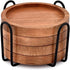 Acacia Wood Round Coasters Set of 4 with Iron Holder - Tabletop Protection for Drinks in Home, Bar, Kitchen