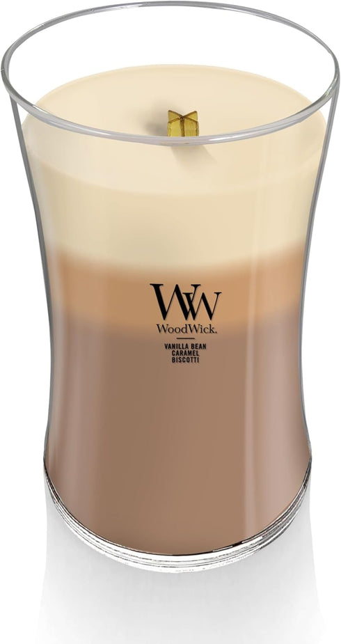 WoodWick Large Hourglass Trilogy Candle, Café Sweets Scented, Premium Soy Wax Blend, 21oz