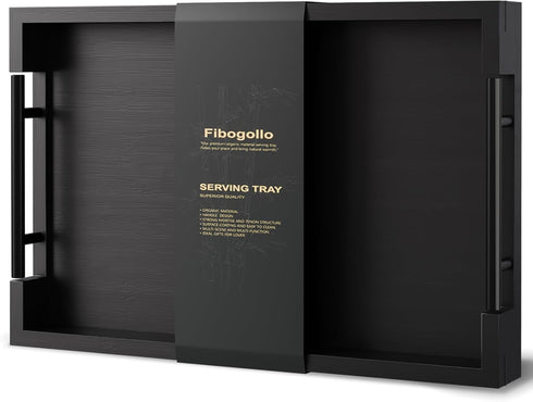 Fibogollo Bamboo Serving Tray with Metal Handles,15x10in Ottoman Decorative Trays Platter for