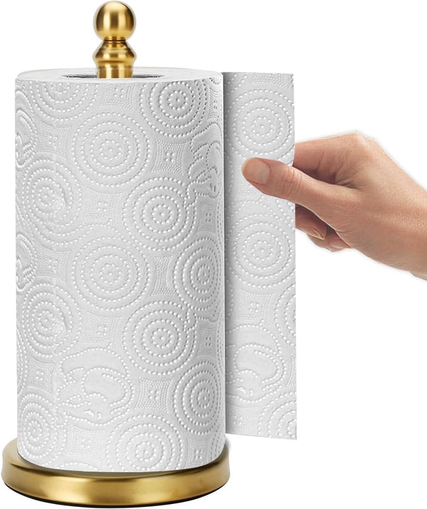 Gold Paper Towel Holder Stand for Countertop, Weighted Base for One-Handed Operation (Gold)