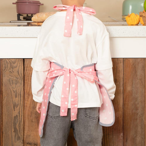 NEOVIVA Kids Apron and Oven Mitts Set - Cute Polka Dots Toddler Kitchen Linen Set for Play Kitchen Gift