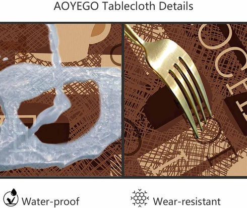 AOYEGO 60 Inch Coffee Themed Table Cloth Restaurant Mocha Latte Milk Classic Scribble Round Tablecloth for Dining Room