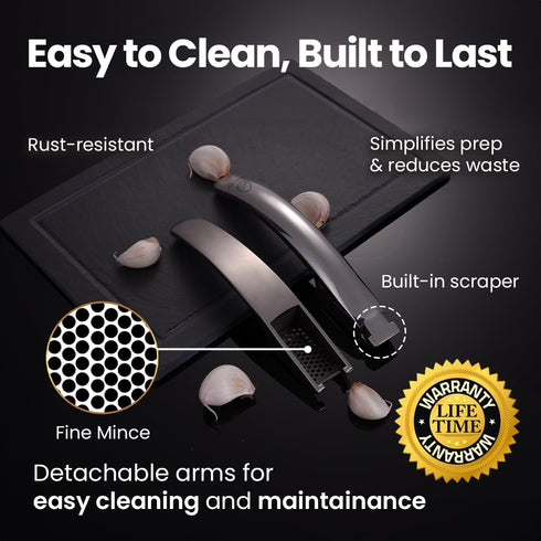 No Peeling Required Garlic Press Stainless Steel with Detachable Handle for Fine Mincing-Premium Garlic Mincer Tool