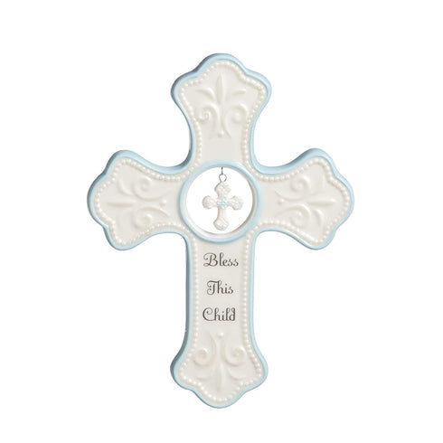 NAT and Jules Bless This Child Hanging Cross, Blue
