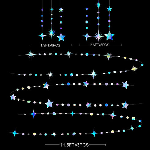 Iridescent Party Decorations, Star Circle Dot Paper Garland Banner for Kids Birthday, Baby Shower, Wedding, Festival