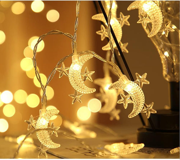 Fielegen 40 LED Moon String Lights - Battery Operated 20ft Mini Star Fairy Lights for Garden, Wedding, Party Decorations
