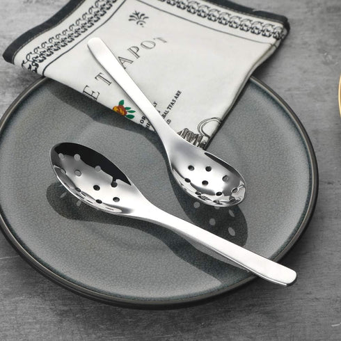 AOOSY Small Slotted Spoons - 2 Set of Modern Stylish Thick Heavy-weight Stainless Steel Caviar Spoon