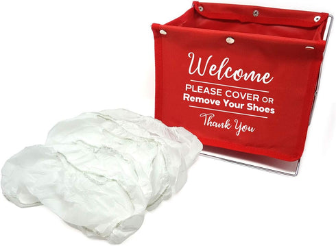 Mediz Foldable Shoe Cover Holder (Red) with Bonus Door Hanger - Please Use Shoe Covers
