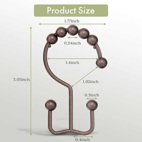 Amazer Shower Curtain Rings, Stainless Steel Hooks, 12 Pcs Double Glide Rings for Bathroom Shower Curtain Rods, Bronze
