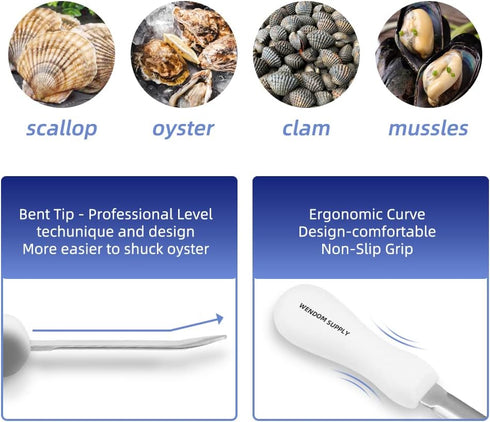 4Pcs Oyster Shucking Knife White Oyster Opener Stainless Steel Oyster Shucker New Haven Style with Non-slip Handle