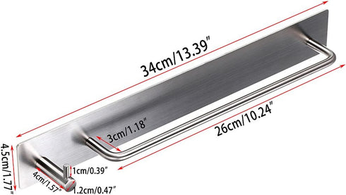 Sumnacon 13.38 Inch Towel Bar Rack with Hook, 3M Self Adhesive Stainless Steel Holder for Bathroom Kitchen Bedroom