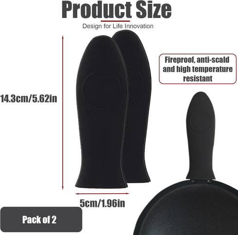 2 Pack Silicone Pan Handle Sleeve, Heat Resistant Cast Iron Skillet Handle Covers for Pots and Pans, Assist Handle Holder Grip for Kitchen Frying Griddles Cookware (Black) by Huakaile