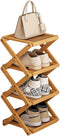 4 Tier Foldable Shoe Rack, Natural Bamboo Space Saving Shoe Storage Organizer,Easy