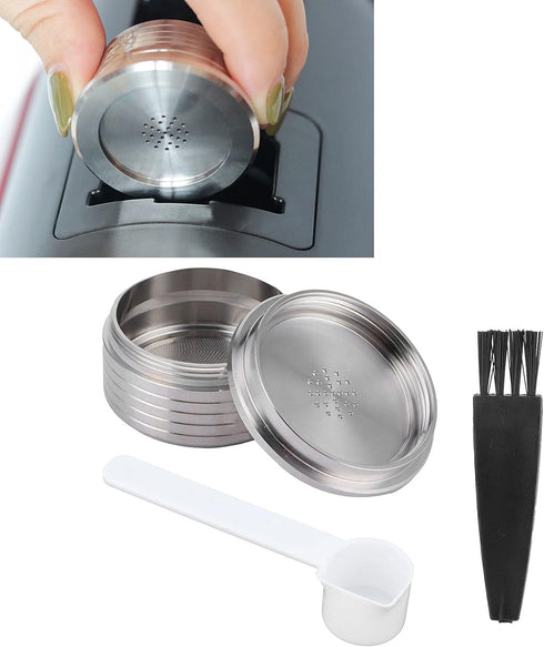 Reusable Coffee Capsule Pod with Spoon Brush, Fits Multifunctional Stainless Steel Capsule for Q NDIQ7323 Coffee Maker
