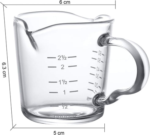 70ml Mini Glass Measuring Cup with Handle - 2 oz Shot Glass for Bar Party Wine Cocktail Drink Shaker
