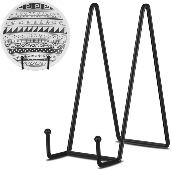 Decolore 8 Inch 3 Pack Black Metal Plate Holder Display Stands for Picture, Decorative Plate, Book, Photo Easel