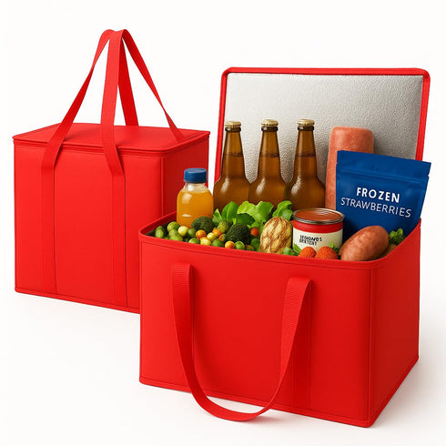 musbus 2Pk Insulated Reusable Grocery Bags, Collapsible Cooler Bag for Groceries, Heavy