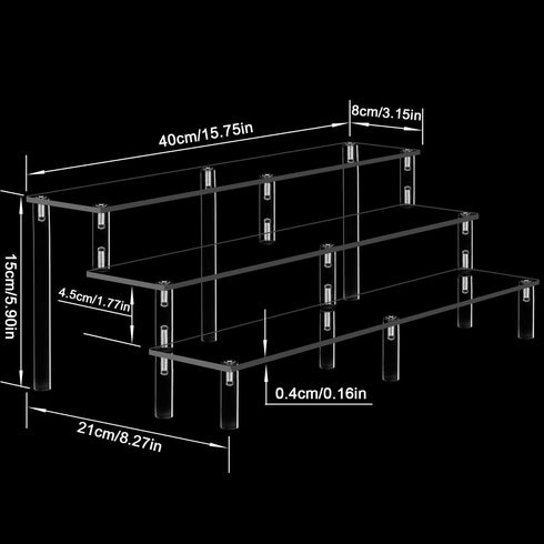 Acrylic Riser Display Shelf, 3 Tier Display Riser for Amiibo Funko POP Figures, Large Risers for Cupcake, Perfume