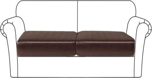PU Leather Sofa Cushion Covers, Set of 2, Chocolate Sofa Seat Slipcover with Elastic Bottom