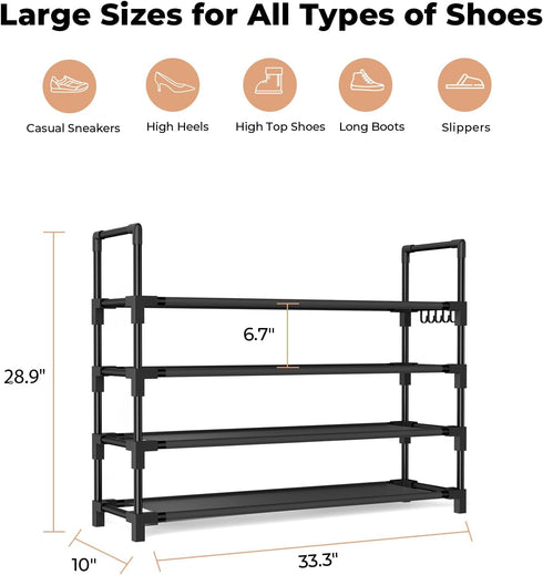4 16-20 Closet, Tier Shoe Rack, Shoe Organizer Storage for Pair Boot and Sneaker, Stackable Free Standing Shoe Shelf