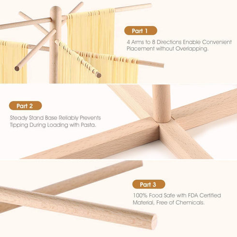 8 iSiLER Natural Beech Wood Pasta Drying Rack with Branches, Easy to Transfer for Drying Pasta and Spaghetti, Special