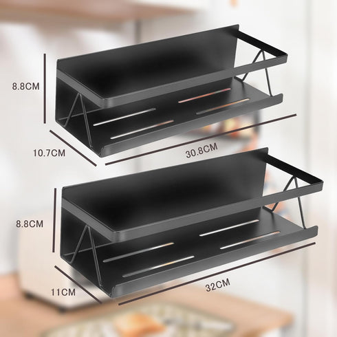 Spice Rack for Refrigerator, Kitchen Home Organization and Storage Adhesive Rack (2 Pack, Black)