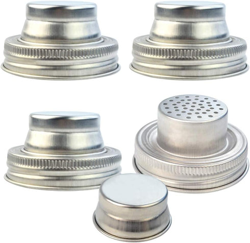 obmwang 4 Pack Stainless Steel Mason Jar Shaker Lids for Cocktail, Dredge Flour, Mix Spices, Fits Regular Mouth