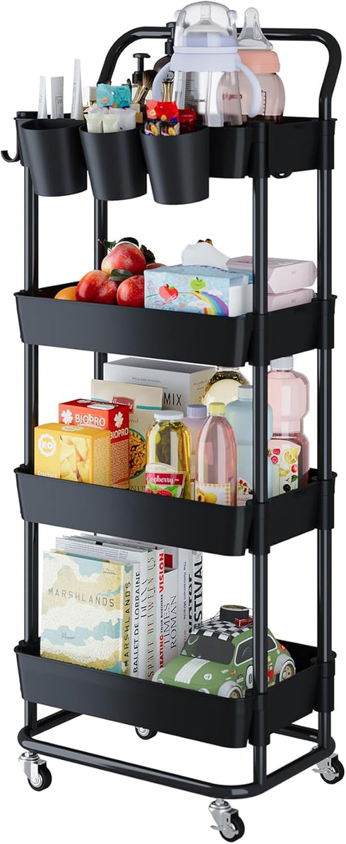 Buzowruil 4-Tier Rolling Utility Cart, Storage Cart with Handle Multi-Purpose and Locking