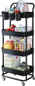 Buzowruil 4-Tier Rolling Utility Cart, Storage Cart with Handle Multi-Purpose and Locking