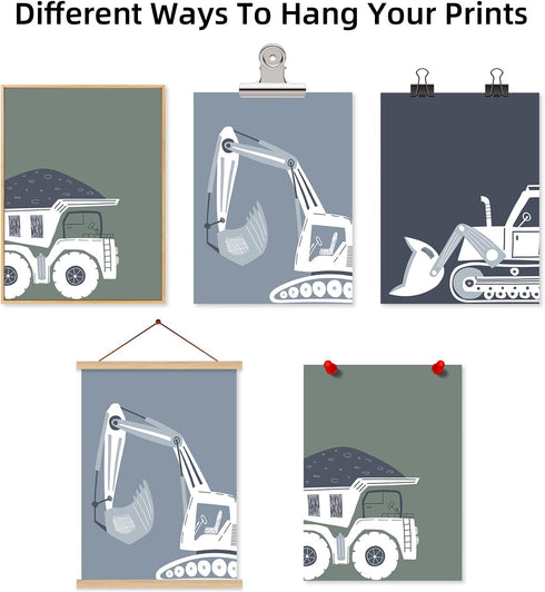 Youillne Bulldozer 12x16 Inch Set 3 Construction Truck Wall Art Decor Toddler Boys Room Canvas Wall Art Tractor Vehicle