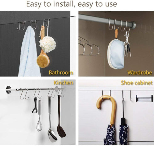 Poeland Over Cabinet Drawer Double Hooks - 304 Stainless Steel Narrow Door Hook for Kitchen, Bathroom, Pack of 4