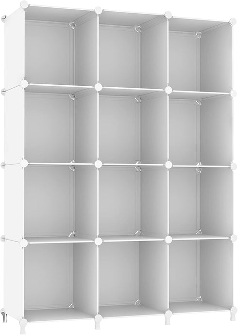 AWTATOS Cube Storage Organizer, 12 Cube Bookshelf DIY Plastic Closet Clothes Storage Shelves, Stackable White