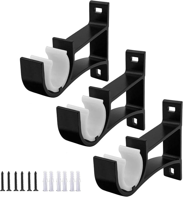 Gudui Curtain Rod Bracket 3 Pack, Heavy Duty Holders Hooks for 1 inch Drapery Rod, Black