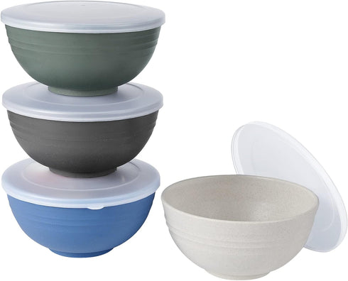 Shopwithgreen 4 Pcs Wheat Straw Cereal Bowls with Dust-Proof Lid, 24 OZ, Microwave & Dishwasher Safe for Kitchen,