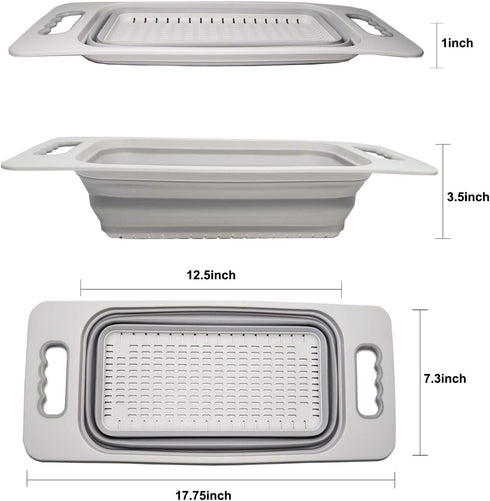 SAMMART Over The Sink Rectangular Colander, Grey