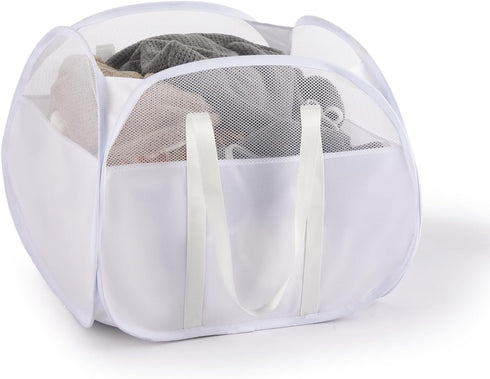TECHMILLY Pop Up Foldable Laundry Basket, 90L Large Capacity Hamper for Dirty Clothes Storage, White