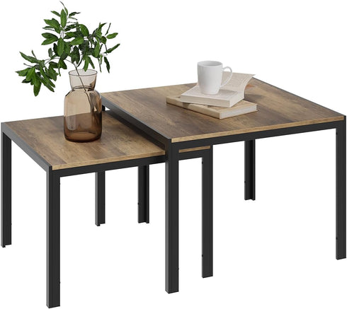 Set 2, Smuxee Nesting Coffee Table of Square Modern Stacking Table with Wood Finish, Industrial End Table Side Tables