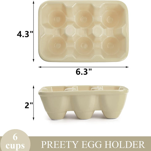 DEAYOU 3-Pack 18 Cups Ceramic Egg Tray, 6-Cup Porcelain Egg Holder Container, Decorative Egg Keeper Storage Organizer, Small Egg Dispenser Serveware for Countertop, Fridge, Serving, Kitchen, Yellow