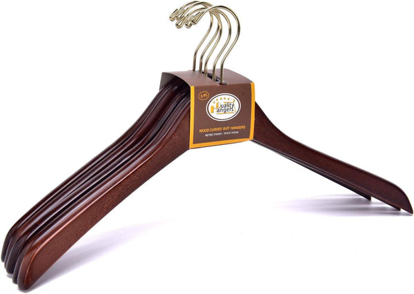 Quality Walnut Wooden Curved Coat Hangers, Smooth Solid Wood Pants Hangers, Swivel