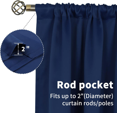 BGment Short Curtains 30 Inches Length, Rod Pocket Half Window Drapes for Kitchen, Navy Blue, 2 Panels