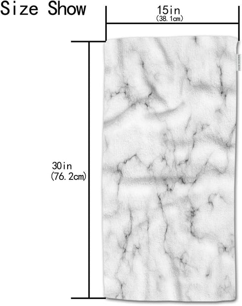 HGOD DESIGNS Elegant White Marble Hand Towels - 100% Cotton Soft Bath Towels with Black Textured Pattern, 15"X30"