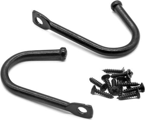 Metal J Shaped Iron Hooks, 1.4 Inch Wall Mounted Single Hooks for Coats, Bags, and Keys (10Pcs, Black)