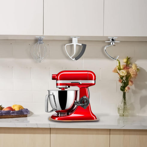 Sliding Mat for KitchenAid 4.5-5 Qt Stand Mixer with 1Pc Cord Organizer and 3Pcs Attachment Holder (Brown)