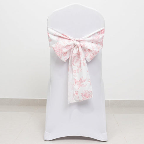 6"x108" Efavormart Polyester Chair Sashes White Pink French Toile Floral Design - Durable & Reusable Chair Bows