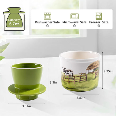 XRBEOU Countertop, Counter Ceramic Butter Crock With Lid for Embossed Cow Butter Holder Container for with Water
