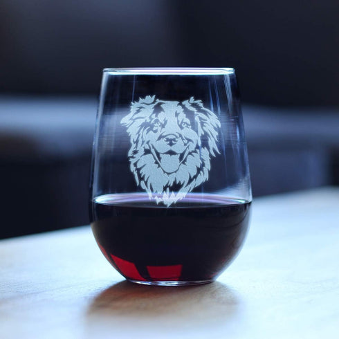 Australian Shepherd Face Stemless Wine Glass, Unique Dog Themed Decor, 17 Ounce Gift for Aussie Lovers