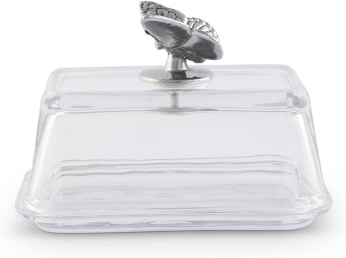 2-Piece Arthur Court Glass Butter Dish with Lid Butterfly Knob | Classic Design Covered Butter Keeper | Covers
