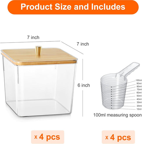 4 Pack Laundry Detergent Container, Clear Laundry Room Organization Containers, Large Laundry Powder Storage Organizer