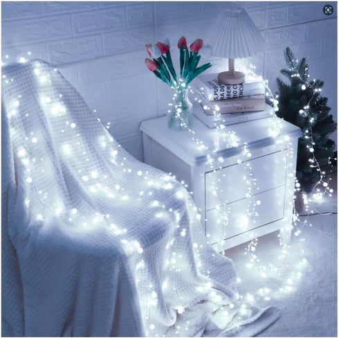 SNWLL 100 Battery Powered Fairy Lights with Remote, LED Cluster Lights Christmas Waterproof Twinkly Globe String Lights